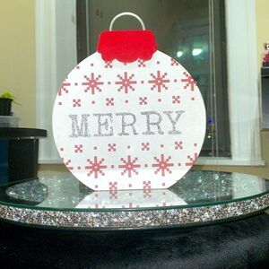Eccolo wooden red white glitter merry Christmas Xmas ornament ho holiday decor